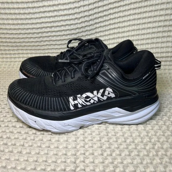 Hoka One One Bondi 7 Black White Running Shoes Womens 8.5 1110519 BWHT - Picture 3 of 10